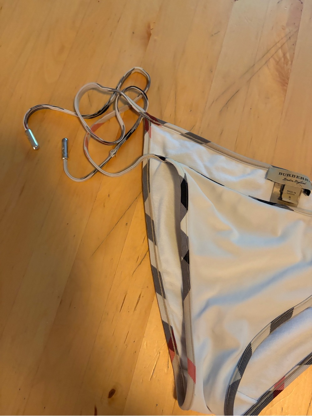 Burberry White Bikini Bottoms with Check Accent - Picture 4 of 6